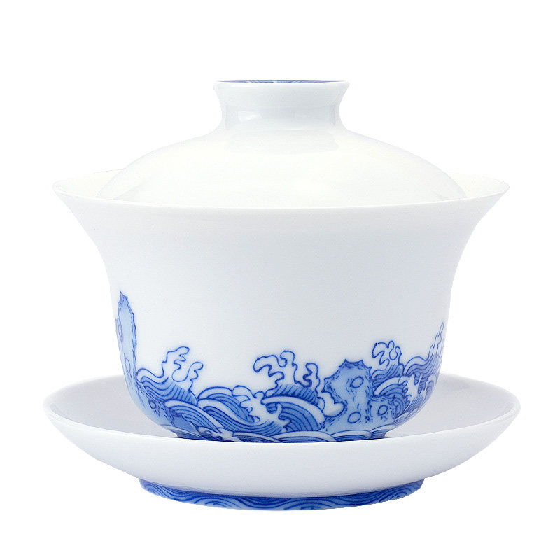 观禅景德镇手绘青花瓷盖碗大号三才杯茶碗陶瓷功夫茶具泡茶碗茶杯