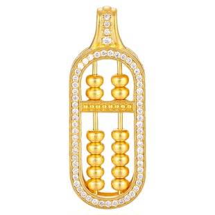 宝石矿工 '算盘一响黄金万两'足金吊坠天然钻石镂空