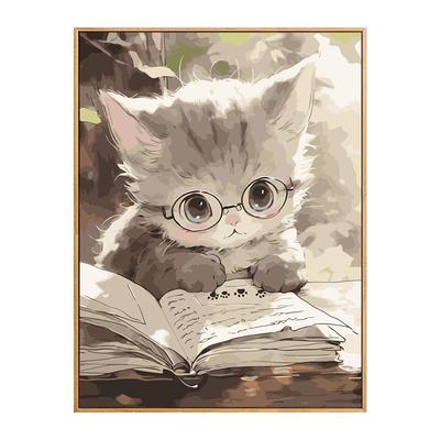 学习的猫diy数字油画手工装饰画