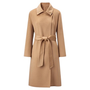 太平鸟女装2024年冬季新款驼绒水波纹大衣A1AAD4337