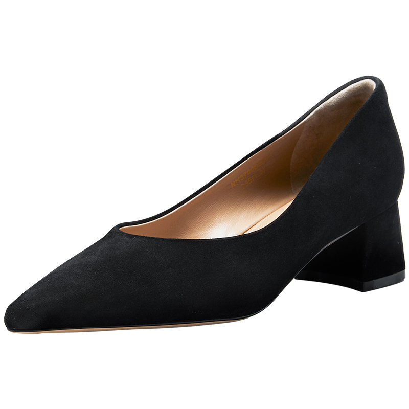 Nine West/玖熙2025年春季高跟鞋女尖頭絨面通勤單鞋優(yōu)雅粗跟女鞋