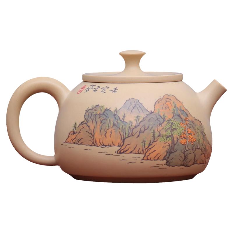 200ml 建水紫陶茶壶茶壶复古单壶泡茶壶茶具多道通景山水壶 W86