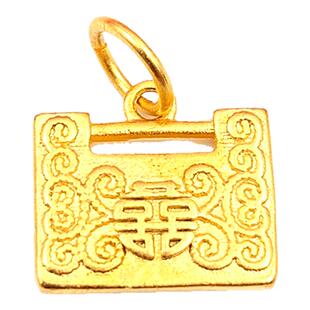 沙金婴儿锁吊坠喜字方形镀金宝宝锁仿黄金锁项链百日生日送礼物