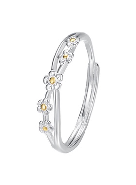 S925纯银连枝桃花朵朵戒指分色设计感时尚气质森系食指戒指女小众