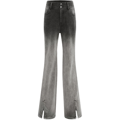 KBNE灰色渐变水洗喇叭牛仔裤女2025秋季新款通勤休闲阔腿显瘦长裤