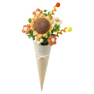 创意成品手工针织毛线向日葵花束小甜筒冰淇淋班主任送老师礼物