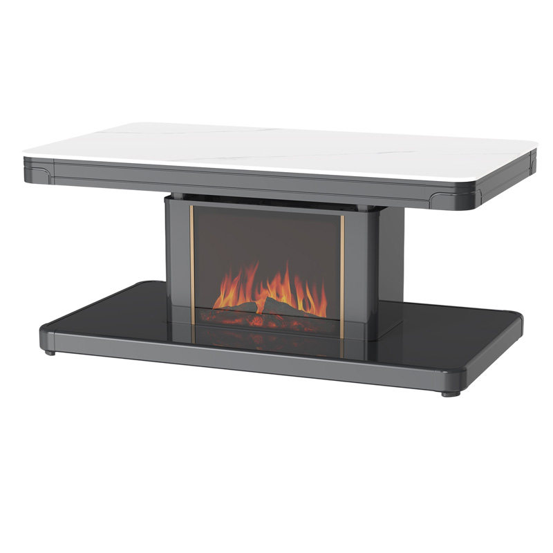 仿真火焰可移动语音升降取暖茶几
