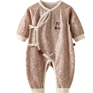 [森林秘境]aqpa爱帕新生儿婴儿连体衣哈衣提花丝线刺绣宝宝衣服萌