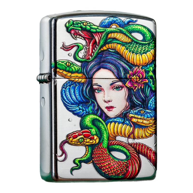 zippo防风打火机煤油正品彩绘百媚蛇女七夕送男朋友高档生日礼物
