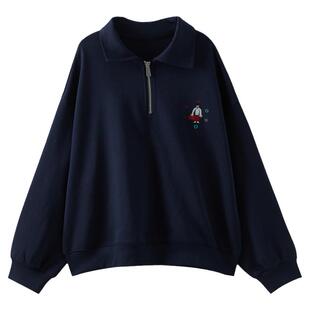 女大童学院风翻领卫衣2024秋装新款青少年韩版藏青上衣学生POLO衫