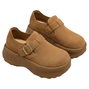 加绒勃肯鞋女款2026新款春季厚底毛呢鞋子内增高女鞋休闲驼色单鞋