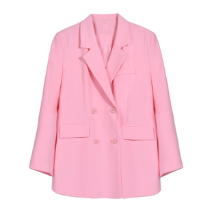 粉色西装外套女秋季小众韩版廓形气质时尚网红宽松休闲炸街小西服