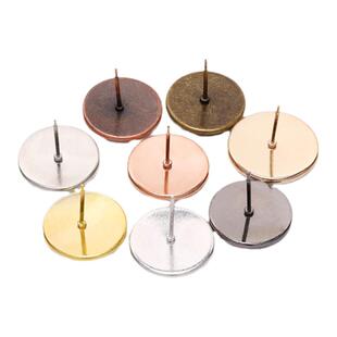 环保金属耳钉托 DIY耳饰耳钉材料配件金色银色白K耳环平底耳针座