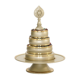 曼扎盘铜制藏式光面曼扎曼茶盘曼茶罗盘带宝石曼达盘家用供奉摆件