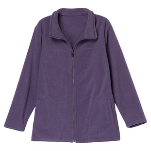 春秋摇粒绒外套女中老年开衫2025新款妈妈不带帽卫衣宽松立领上衣