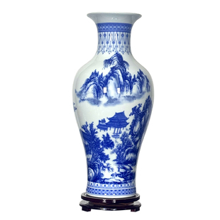 景德镇陶瓷器花瓶仿古青花瓷插花新中式家居客厅玄关装饰品摆件