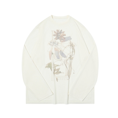 TGNS原创意识流花卉长袖t恤女春季慵懒宽松黑色轻薄罩衫男生上衣