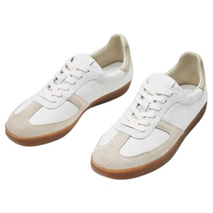 西班牙MD女鞋真皮系带休闲圆头拼接平底慢跑舒适德训鞋休闲小白鞋