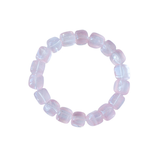 天然莫桑比克星光粉水晶随形方糖手链 女款清新冰透粉色水晶手串