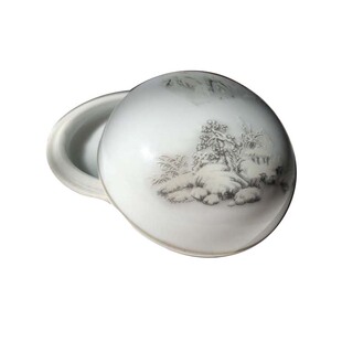 印泥盒景德镇书画瓷缸高包豆青粉青祭蓝存储礼盒装小号蓝色大号