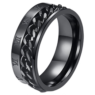 罗马数字可转动链条男女戒指潮人个性单身尾戒新款钛钢开瓶器指环