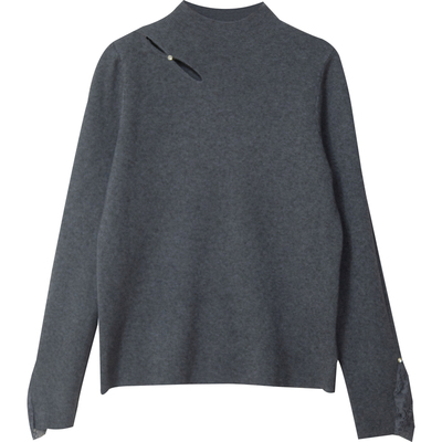 镂空半高领蕾丝拼接袖口针织衫