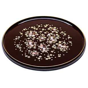 日本原装进口山中漆器手工裱绘樱花茶盘创意描金酒具茶具圆形托盘