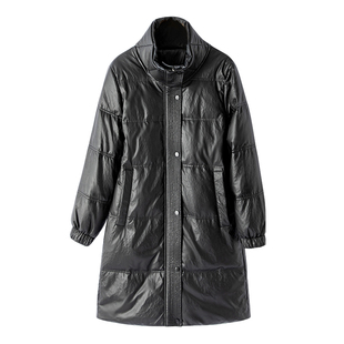 海宁真皮羽绒服女2025冬季新款绵羊皮加绒加厚中长款宽松皮草外套