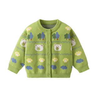 咔咔熊猫儿童外套针织开衫春季男孩宝宝上衣婴儿毛线男童衣服童装