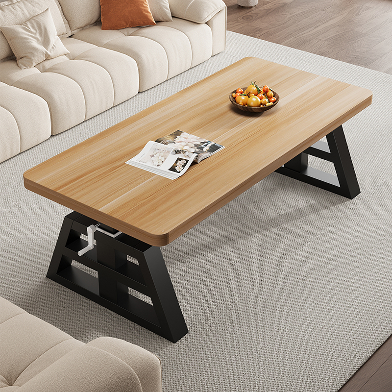 升降茶几客厅家用吃饭餐桌多功能实木学习书桌工作台手摇升降桌子