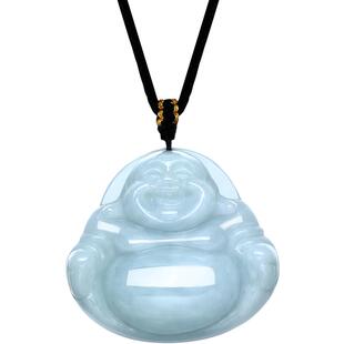 梦金园天然翡翠佛公吊坠女弥勒佛笑佛玉石玉坠挂绳项链颈饰送妈妈