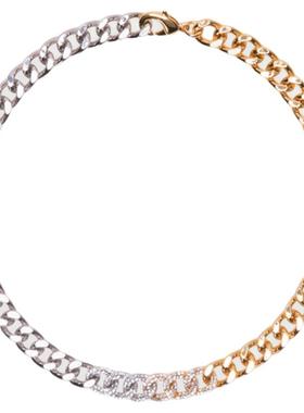 Maje法式仿钻装饰双色链条项链