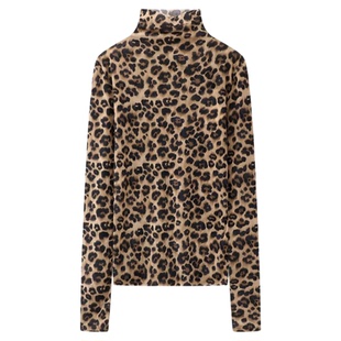 Leopard print high-neck mesh tulle base shirt 豹纹网纱打底衫