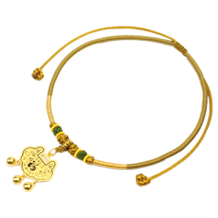 宝宝金锁编绳满月百日周岁金吊坠挂绳手工编织红绳定制婴儿项链绳