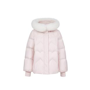 绫致ONLY2025冬季新款甜美心形绗缝狐狸毛领连帽羽绒服女