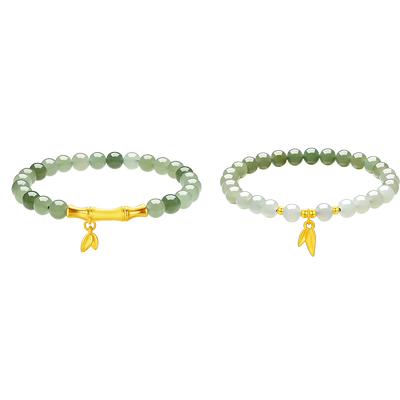 周大生黄金镶玉手串女和田玉金竹报喜节节高升手链生日礼物送女友