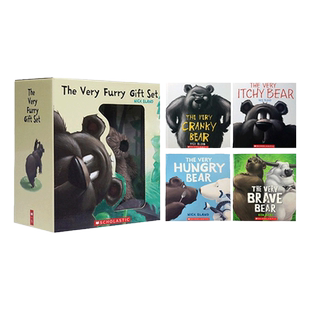 毛绒玩偶礼盒装4册 英文原版 The Very hungry cranky brave itchy bear Furry Gift Set儿童启蒙益智玩具书 亲子绘本进口英语书籍