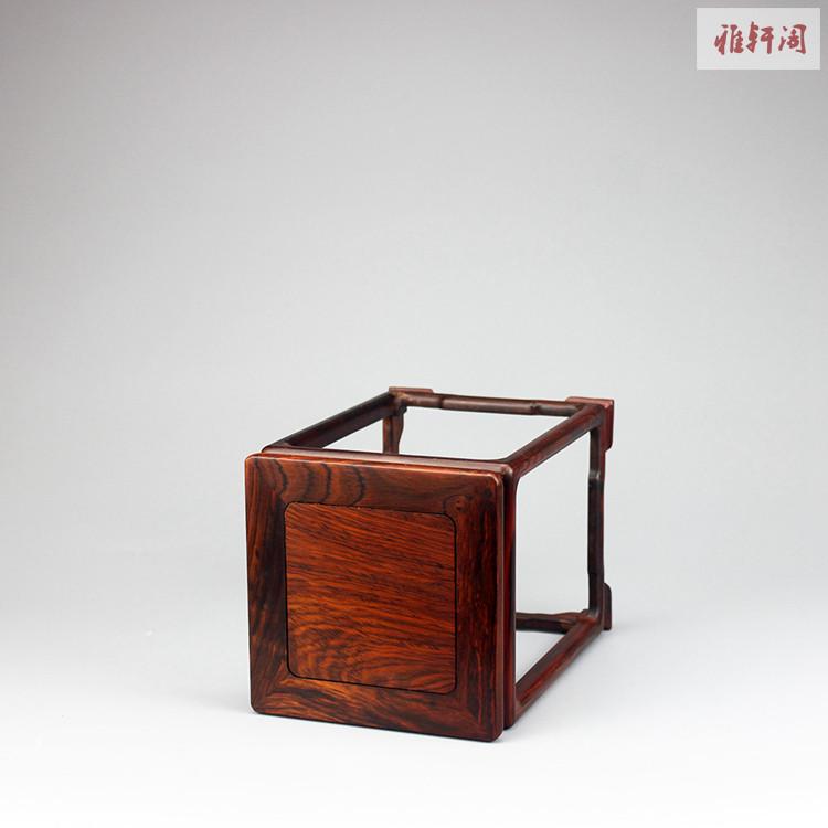 红酸枝老红木明式正方高几奇石玉器摆件花瓶花微型盆景底座小花架
