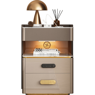 智能床头柜轻奢高级感简约现代卧室可充电多功能床边柜保险柜一体