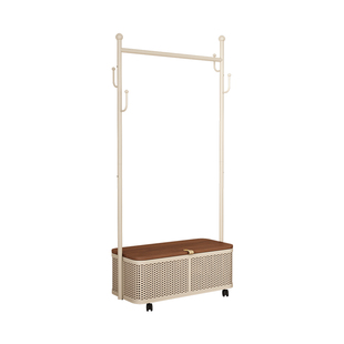 奶油风落地式挂衣架可移动带轮家用衣帽架卧室收纳置物衣服挂架