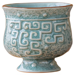 画续仿古云雷纹高足杯家用复古陶瓷主人杯釉下彩功夫茶具茶杯喝茶