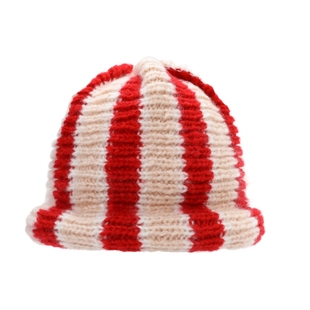 2025秋冬新款 立体小兔玩偶趴趴兔条纹绒线瓜皮帽毛线帽子 女士帽