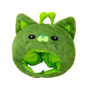 新品卡通可爱绿色外星猫咪动物头套人戴帽子成人儿童扮装搞怪道具