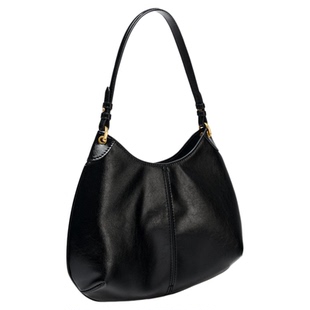 欧美跨境 2026新款黑色大容量椭圆形女包 时尚百搭金属腋下托特包