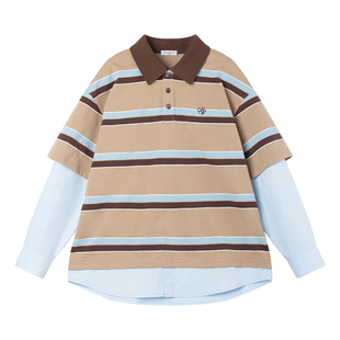 MUCMUKN【学院日记】全棉条纹复古假两件POLO衬衫T恤男女童26春新