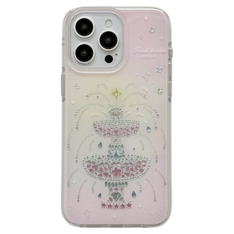 jze 韩系ins梦幻甜美粉色少女彩钻许愿池适用苹果15手机壳iphone16ProMax新款15promax夏13全包16pro保护套14