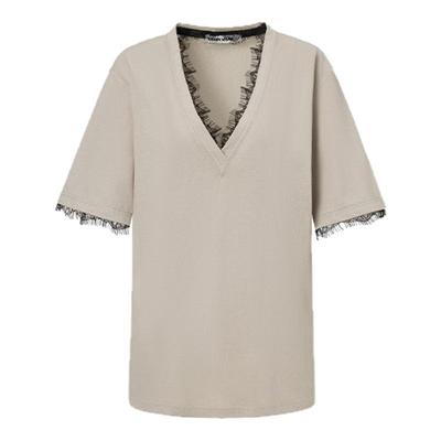 LEDIMWANG蕾丝V领短袖T恤女