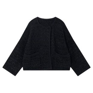 姜雯 轻奢感气质高级宽松落肩针织毛衣开衫英伦风拼接小香外套