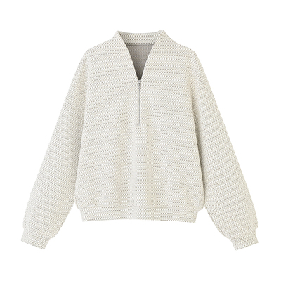禅意领卫衣日本进口蜂巢提花上衣