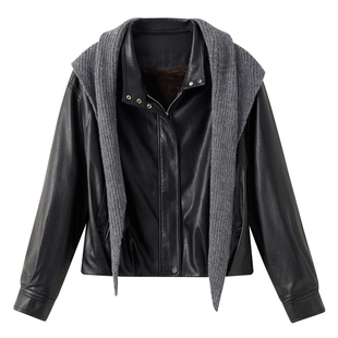 立领加绒短款皮衣外套女2025冬季新款小个子洋气pu皮夹克流行小众